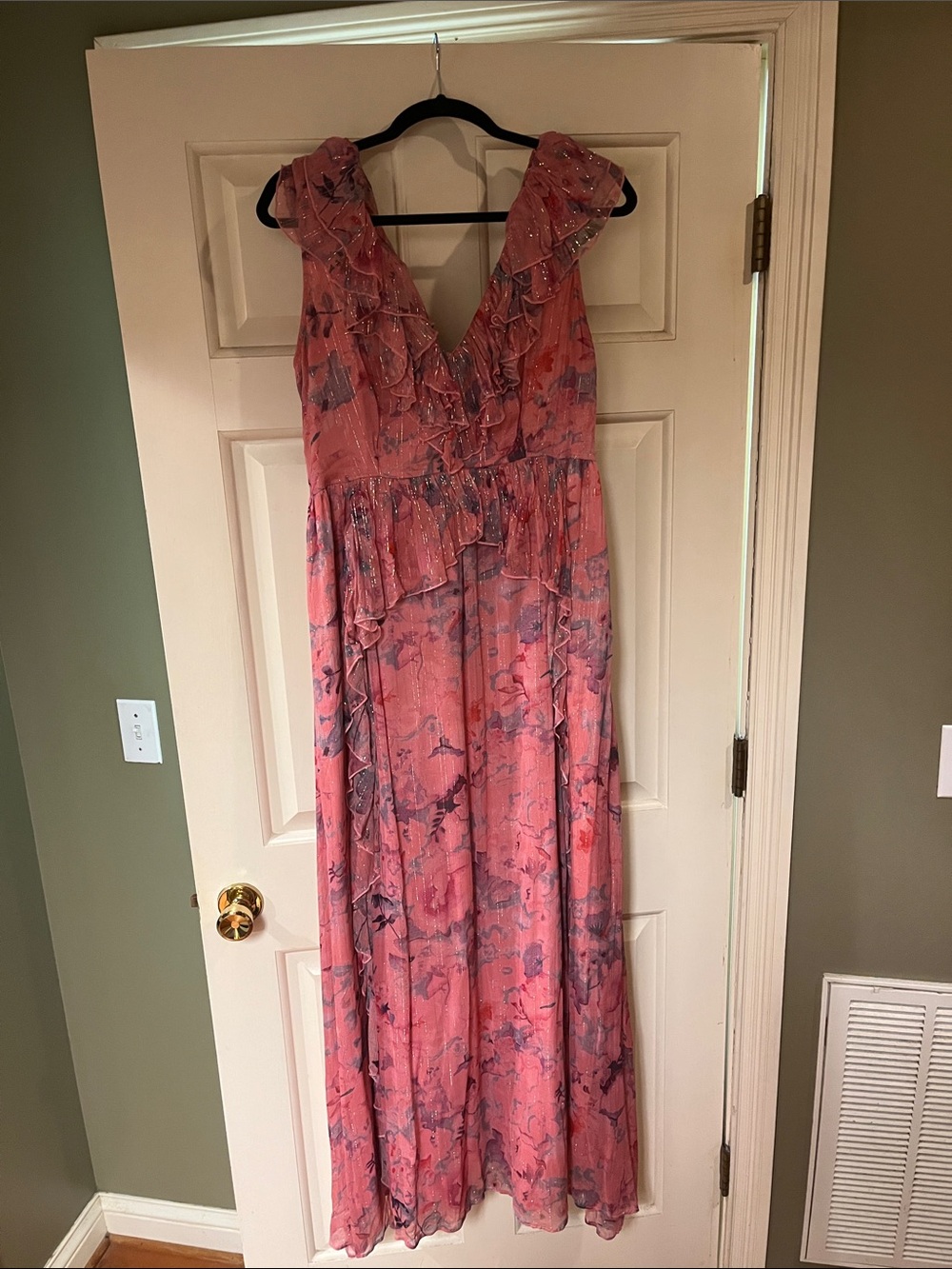 BHLDN Anthropologie Blush Pink Ruffled Floral Maxi Dress Medium